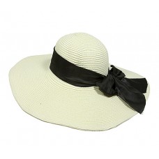 Hats – 12 PCS Straw Big Rim Hat w/ Bow - Ivory - HT-M223IV